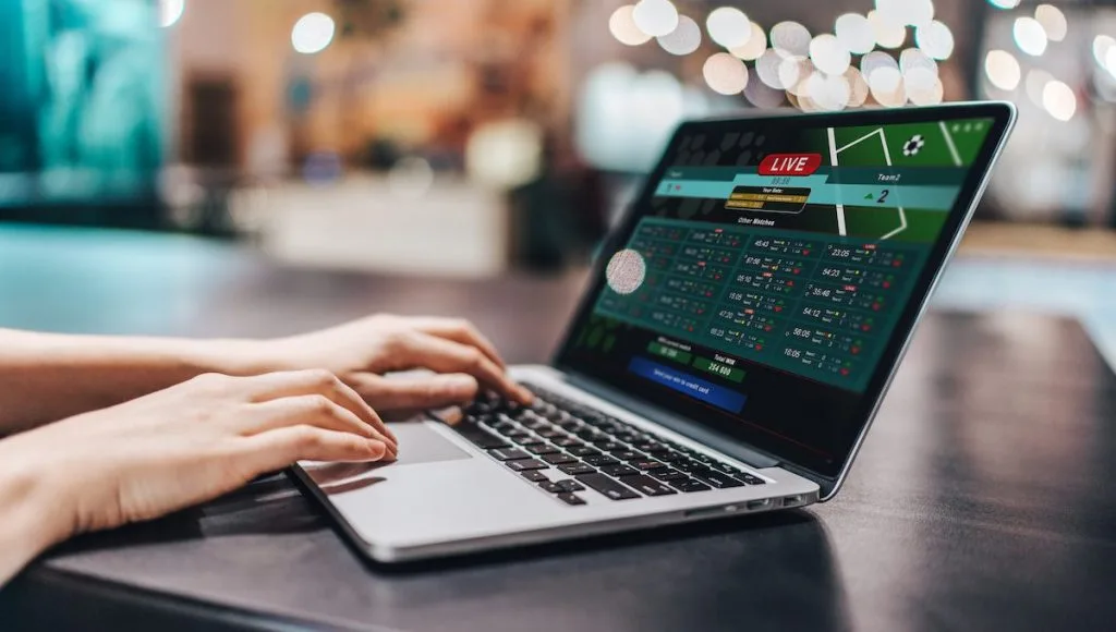 Person using sports betting software on a laptop